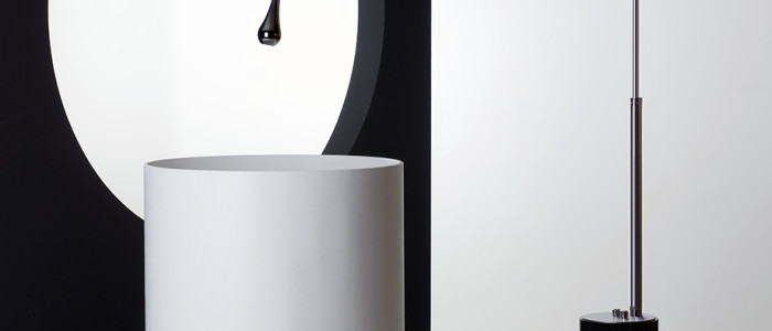 Gessi Goccia floor faucet white pedestal